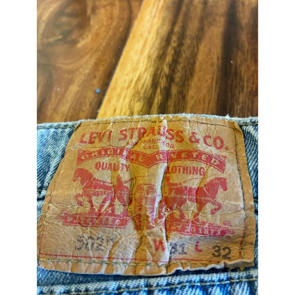 Levis 502 Regular Taper Light Wash Raw Hem Jeans Mens W31 L32 Distressed